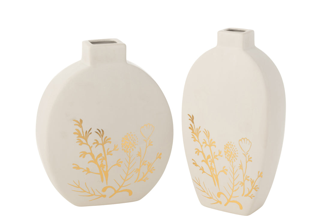 Vaas Bloemtekening Porselein Goud/Wit Groot Assortiment Van 2