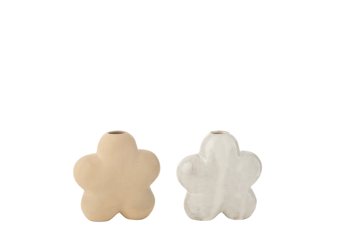 Vaas Bloem Porselein Wit/Beige Klein Assortiment Van 2