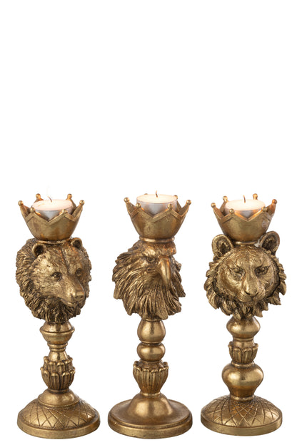Kaarsenhouder Kroon Dieren Hars Goud Assortiment Van 3