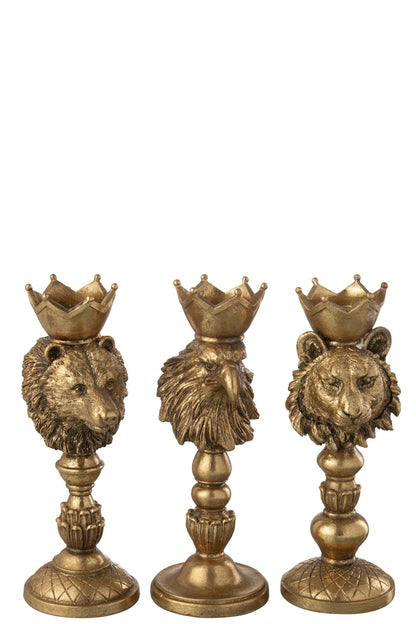 Kaarsenhouder Kroon Dieren Hars Goud Assortiment Van 3
