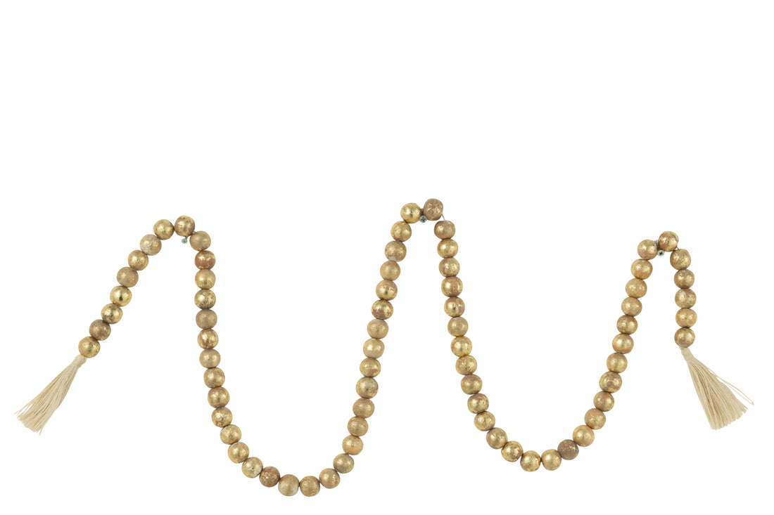 Garland Kralen Kwastje Mangohout Natuurlijk/Goud