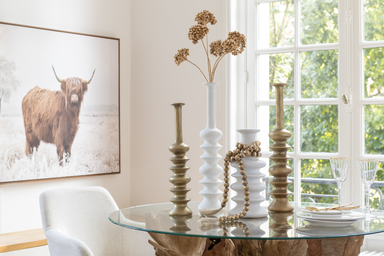 Garland Kralen Kwastje Mangohout Natuurlijk/Goud