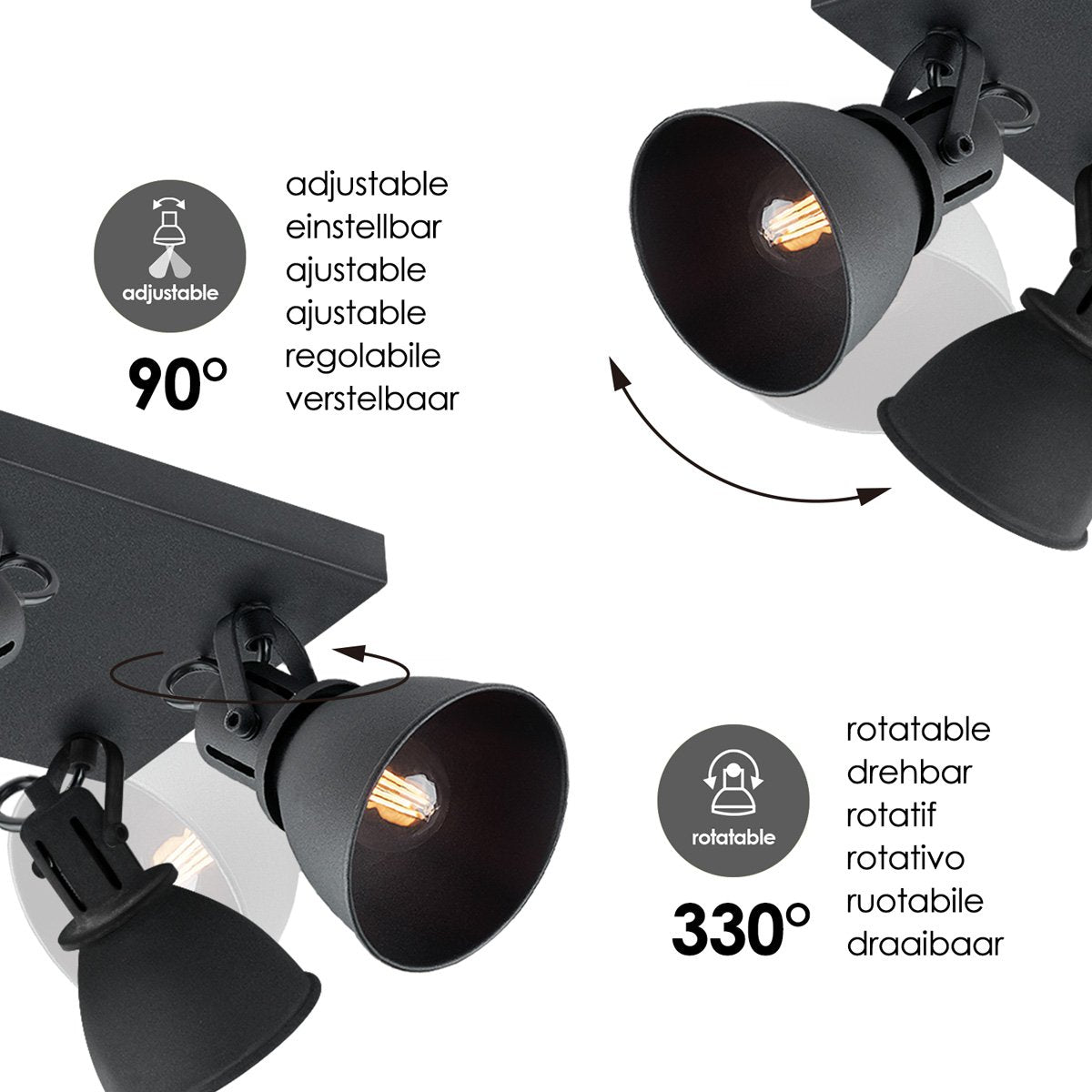 LED Opbouwspot Fama 4 - incl. dimbare LED lamp - zwart