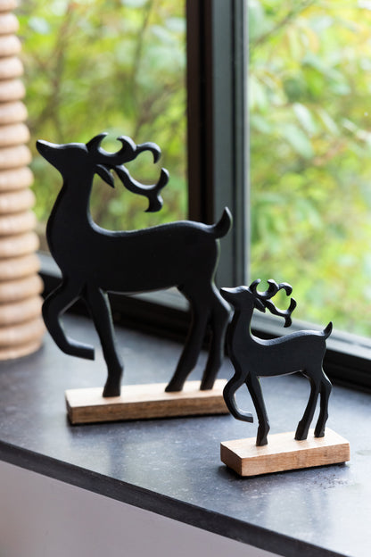 Rendier op voet aluminium/hout zwart groot