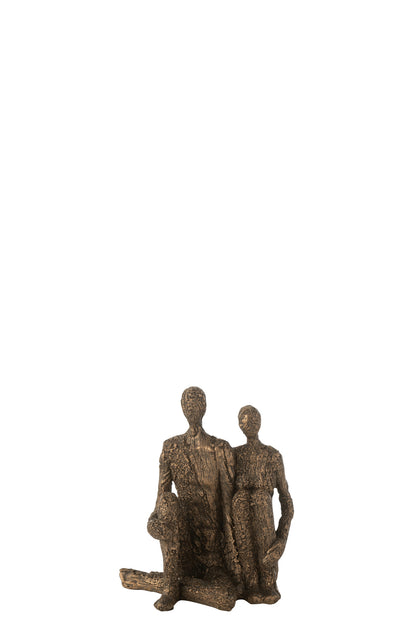 J-Line Zittend Knuffel Koppel Resine Bruin/Goud
