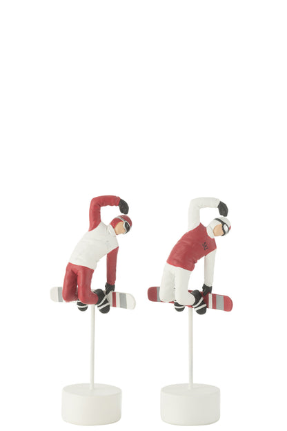 Snowboarder Op Standbeeld Hars Rood/Wit Assortiment Van 2