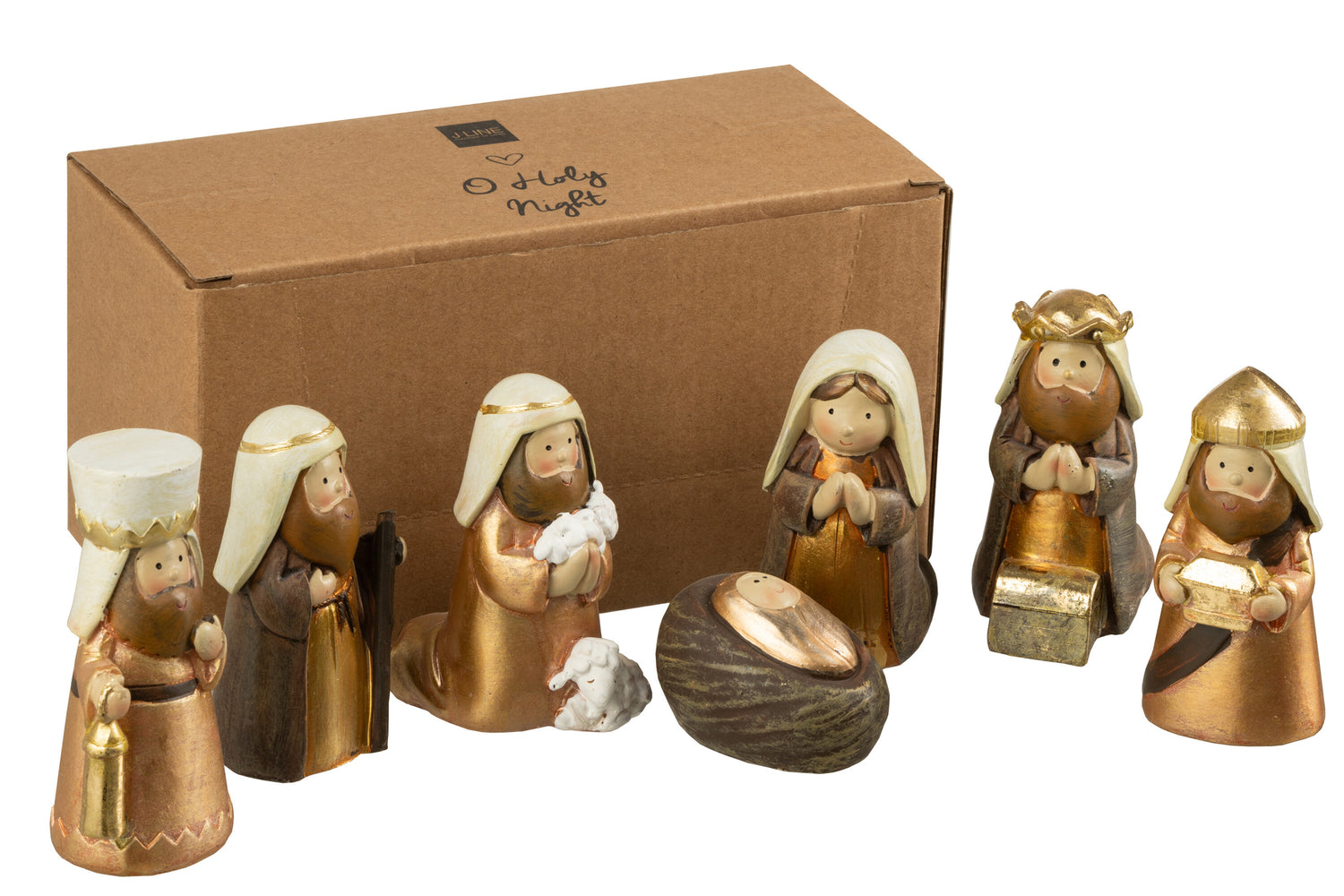 Kerststal 7 delen hars bruin/goud