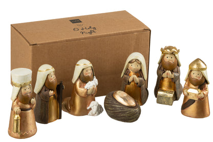 Kerststal 7 delen hars bruin/goud