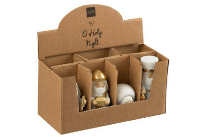 Kerststal 7 delen hars wit/goud