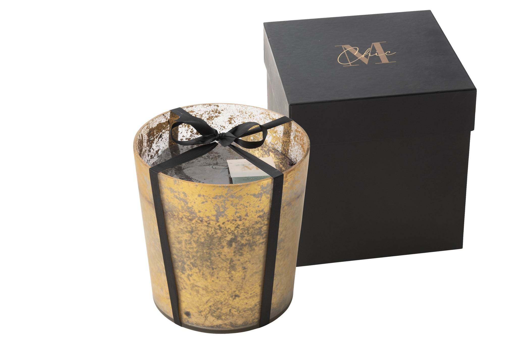 Geurkaars Deluxe Glas Goud/Zwart Groot-140H