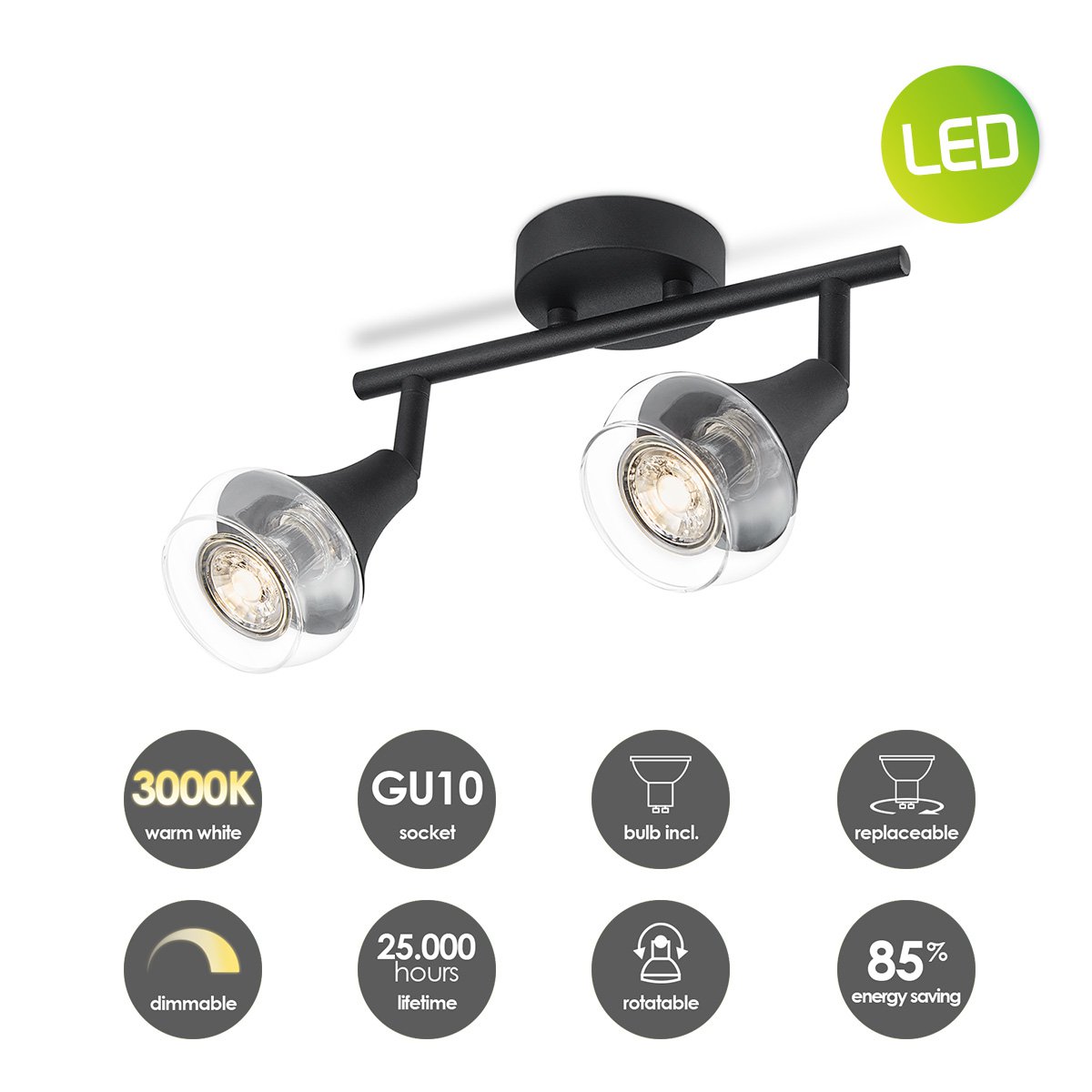 LED Opbouwspot Vaya 2 - incl. dimbare LED lamp - Zwart