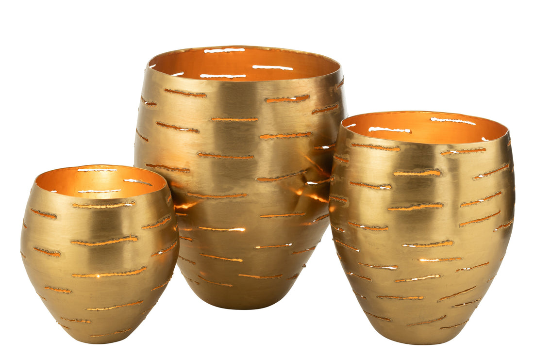 Set van 3 stormlamp schalen, metaal, goudkleurig