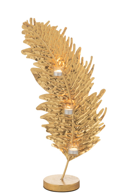 Kaarsenhouder Blad Metaal/Glas Goud