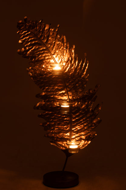 Kaarsenhouder Blad Metaal/Glas Bruin