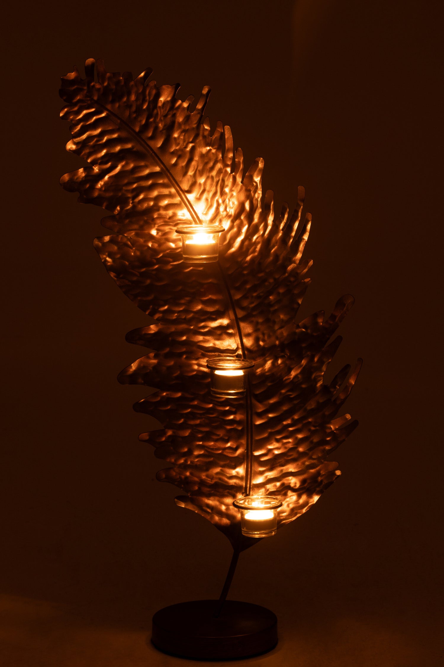 Kaarsenhouder Blad Metaal/Glas Bruin