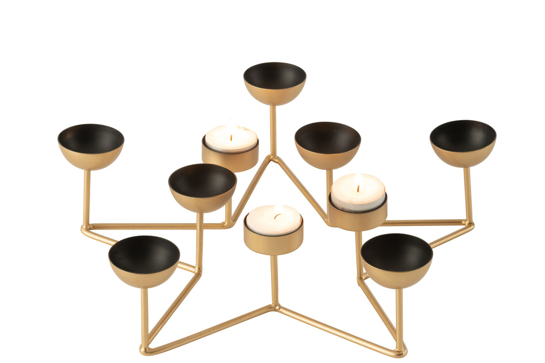 Theelichthouder Ster Metaal Zwart/Goud