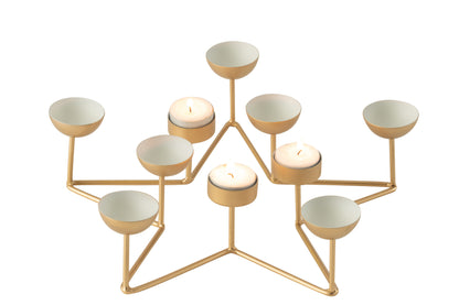 Theelichthouder Ster Metaal Wit/Goud