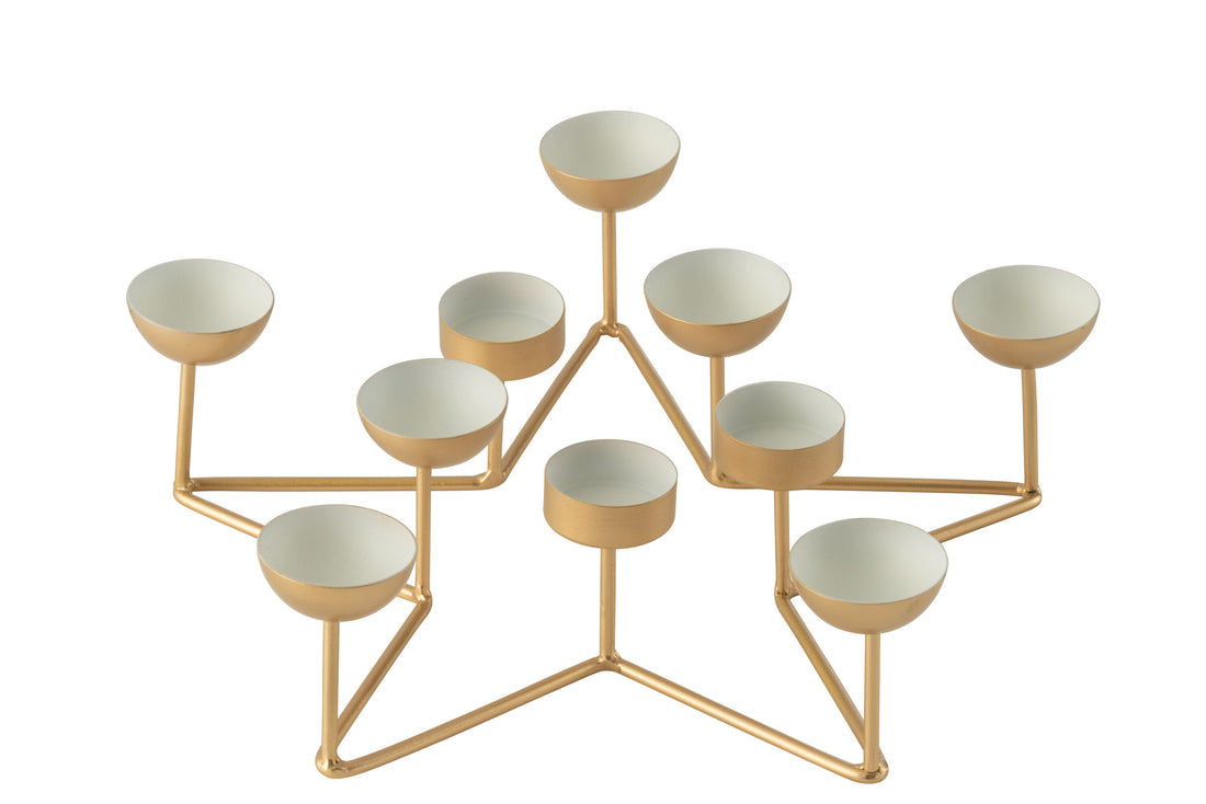 Theelichthouder Ster Metaal Wit/Goud