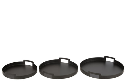 Set van 3 dienbladen rond metaal zwart