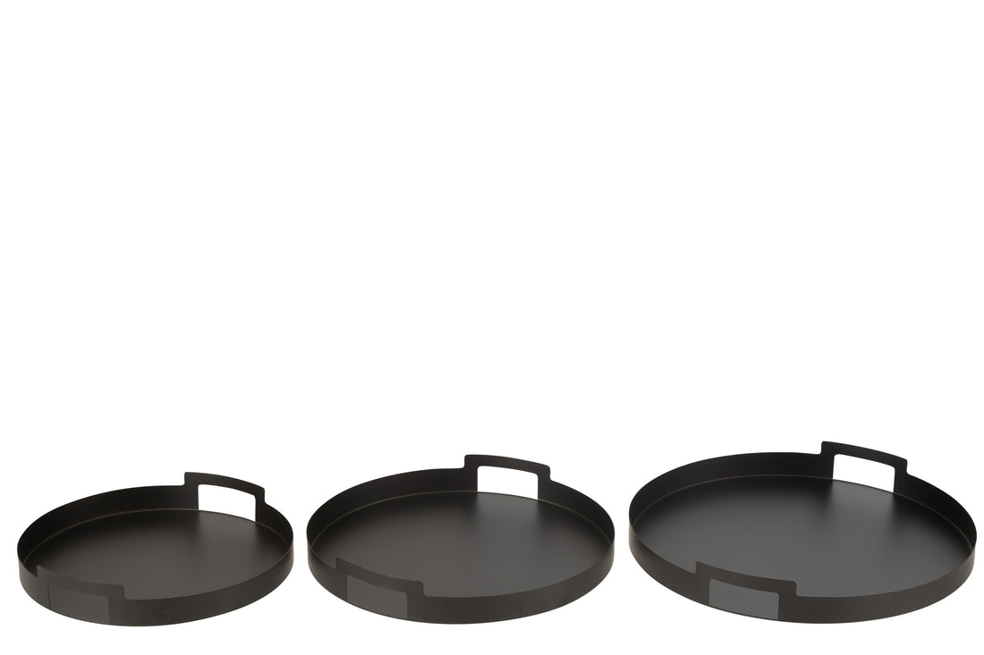 Set van 3 dienbladen rond metaal zwart