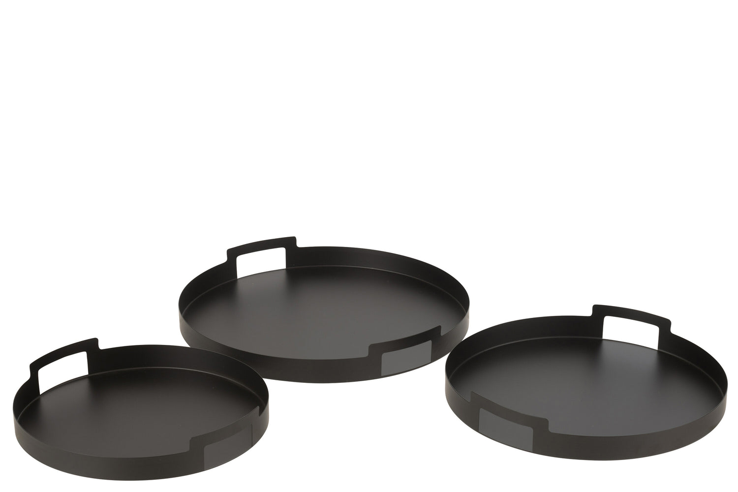 Set van 3 dienbladen rond metaal zwart