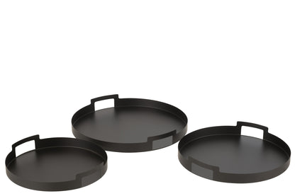 Set van 3 dienbladen rond metaal zwart