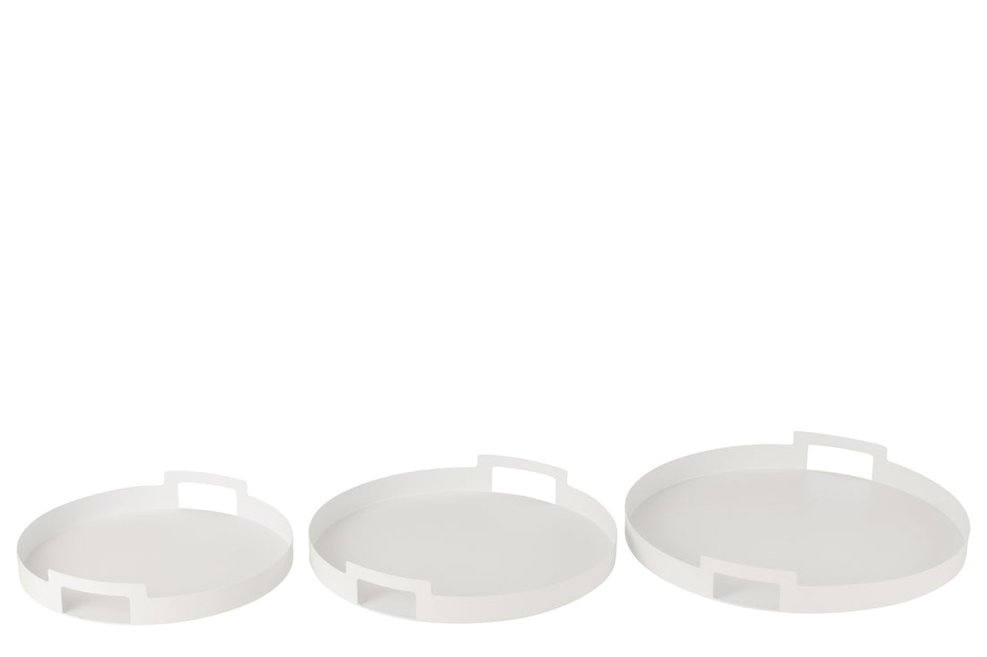 Set van 3 dienbladen rond metaal wit