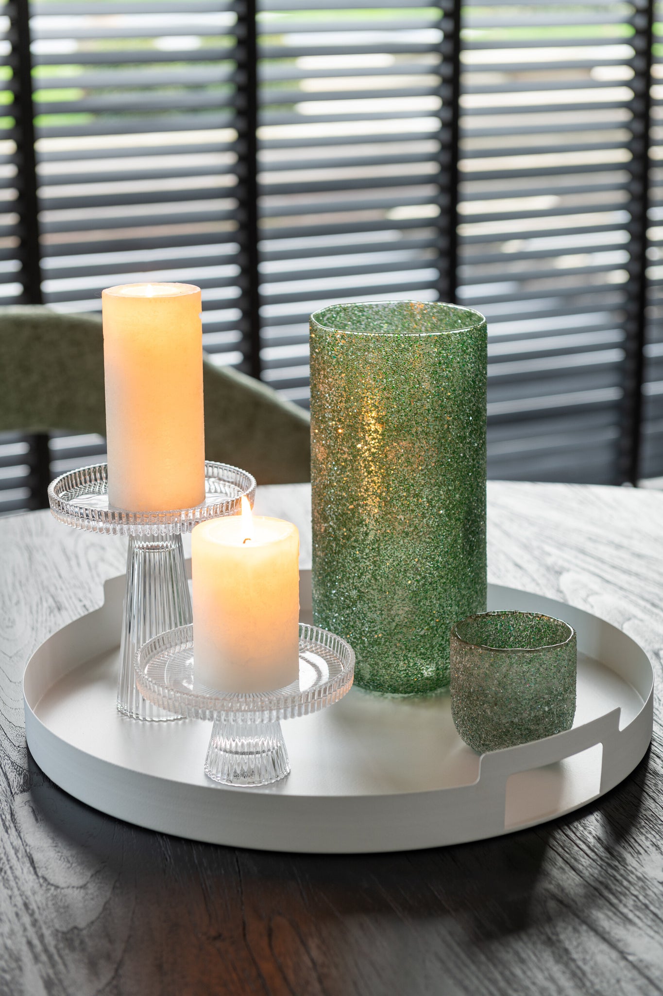 Set van 3 dienbladen rond metaal wit
