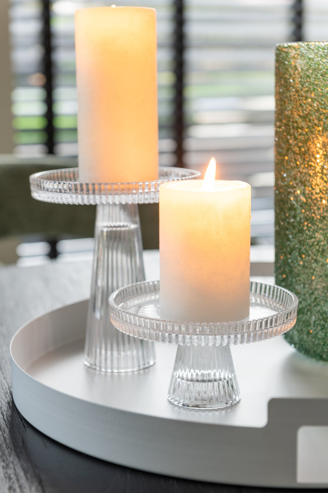 Set van 3 dienbladen rond metaal wit