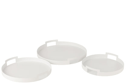 Set van 3 dienbladen rond metaal wit