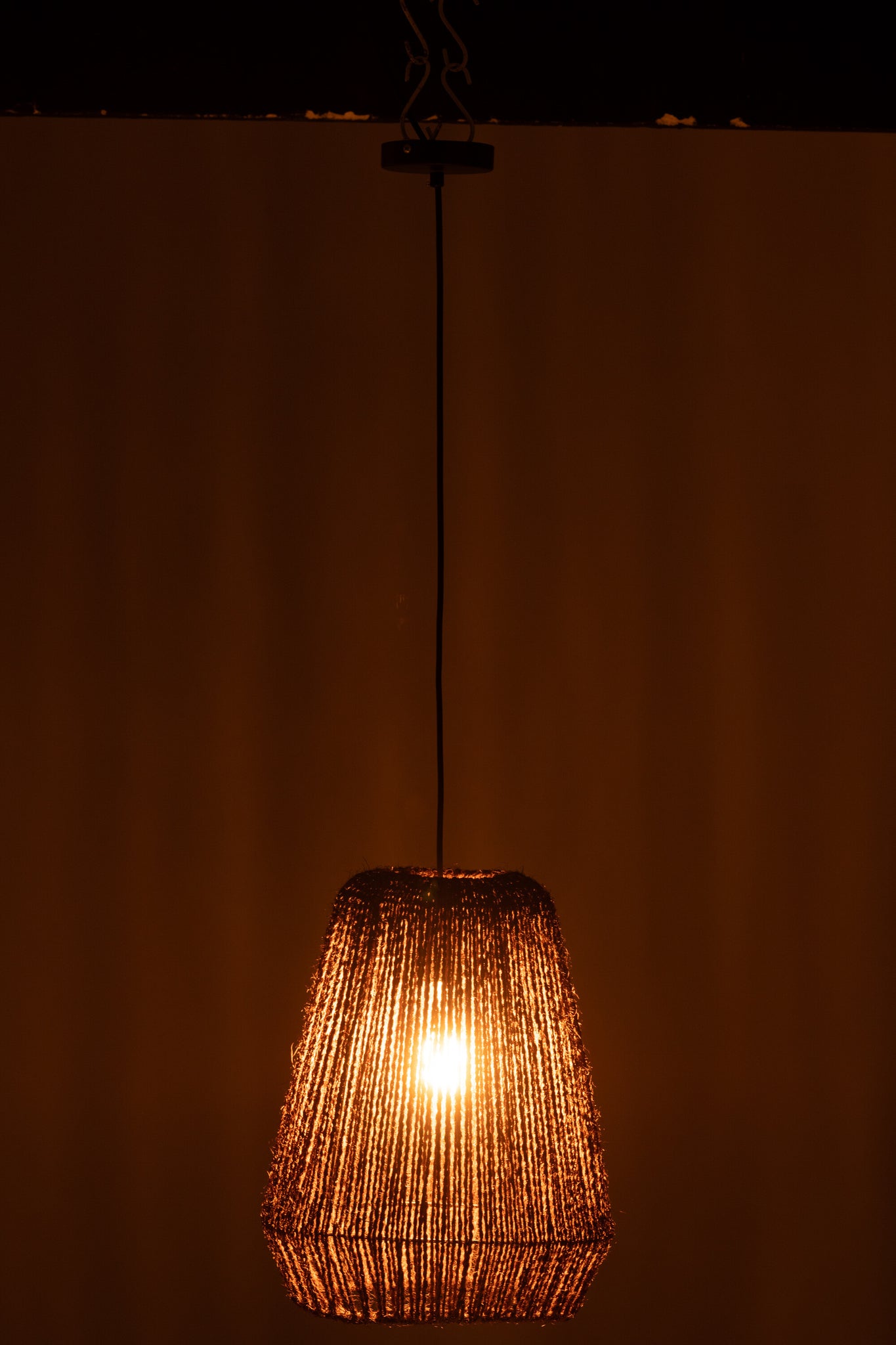 Hanglamp Weefsel Metaal/Palm Zwart Klein