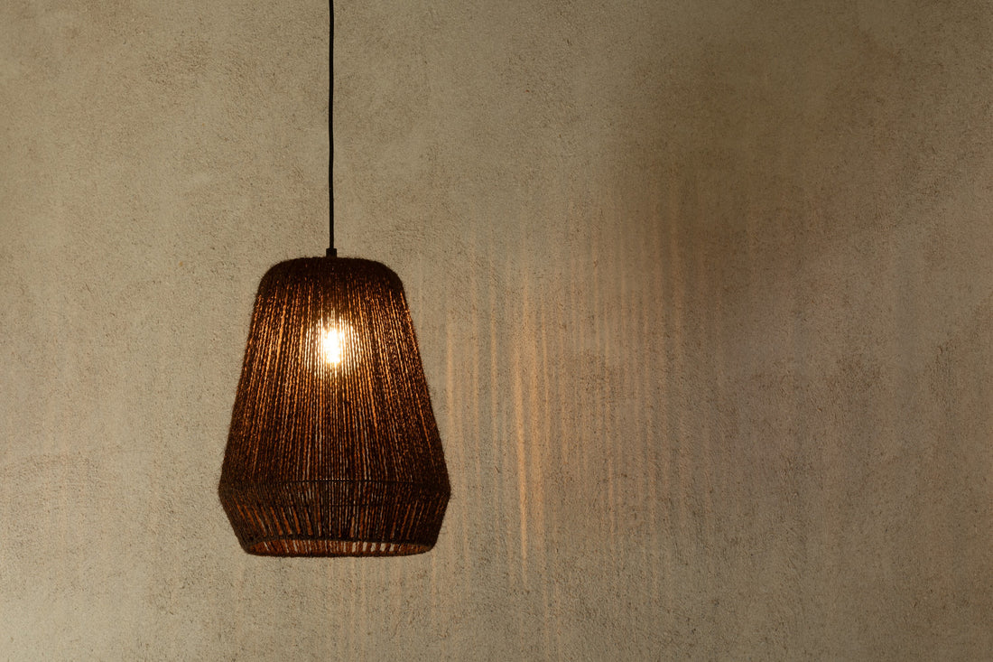 Hanglamp Weefsel Metaal/Palm Zwart Klein