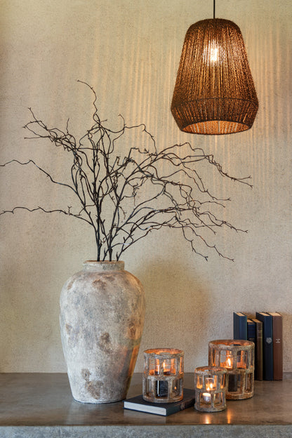 Hanglamp Weefsel Metaal/Palm Zwart Klein