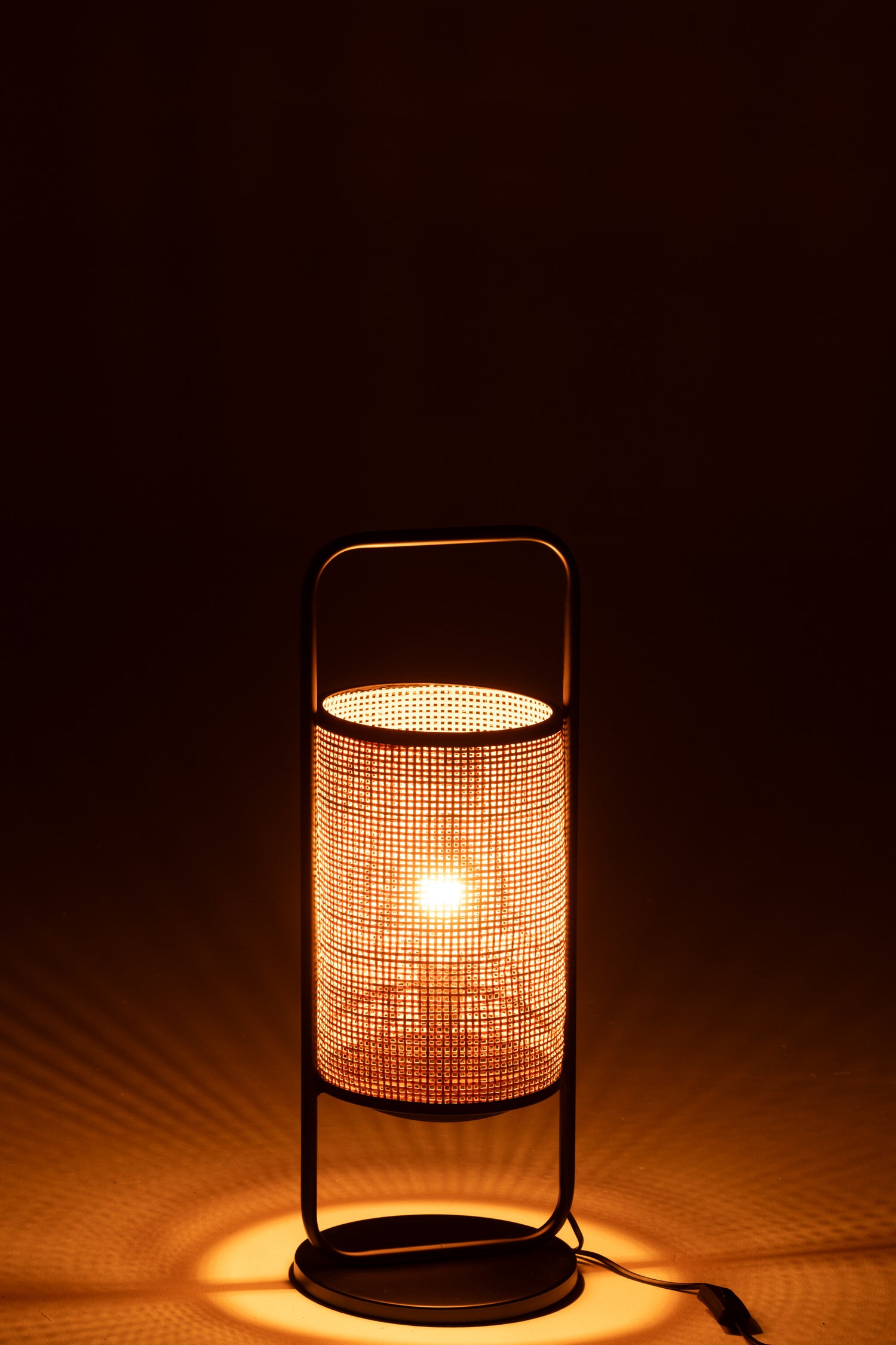 Lamp Op Voet Elton Metaal/Riet Zwart/Natuurlijk Klein