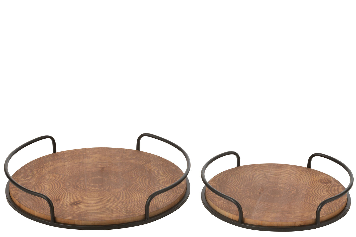 Set van 2 dienbladen rond MDF/IJzer Natuurlijk/Zwart