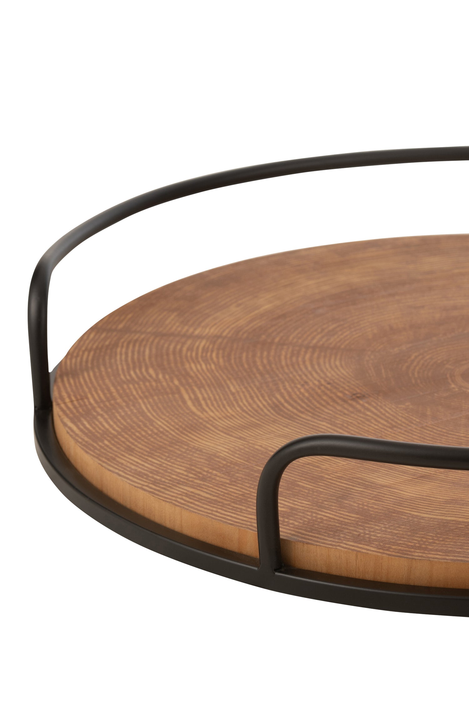 Set van 2 dienbladen rond MDF/IJzer Natuurlijk/Zwart