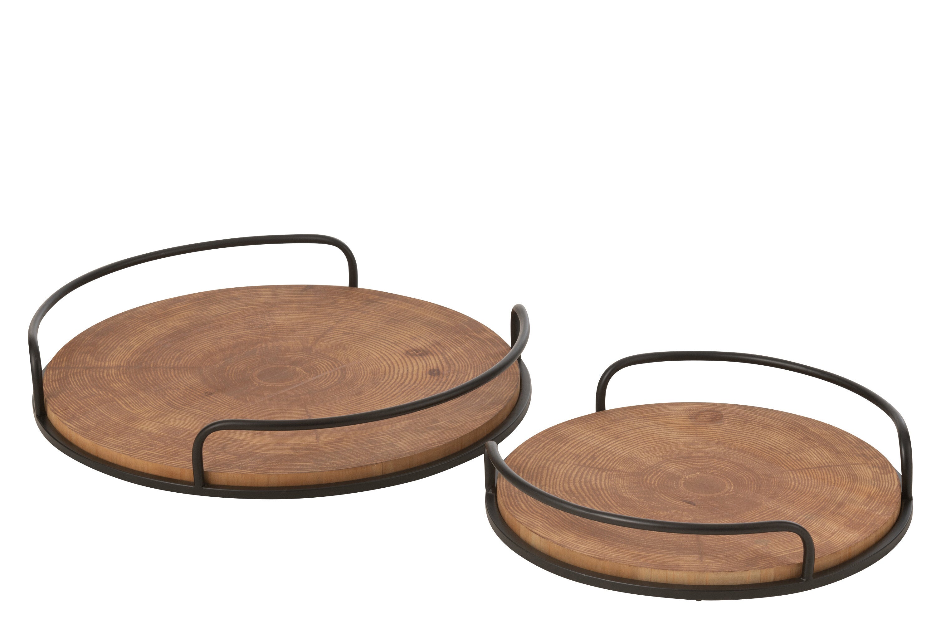 Set van 2 dienbladen rond MDF/IJzer Natuurlijk/Zwart