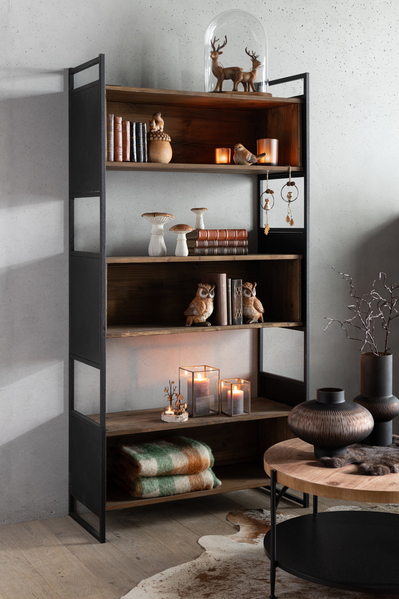 J-Line Bijzettafel Bio Mdf/Ijzer Zwart/Naturel