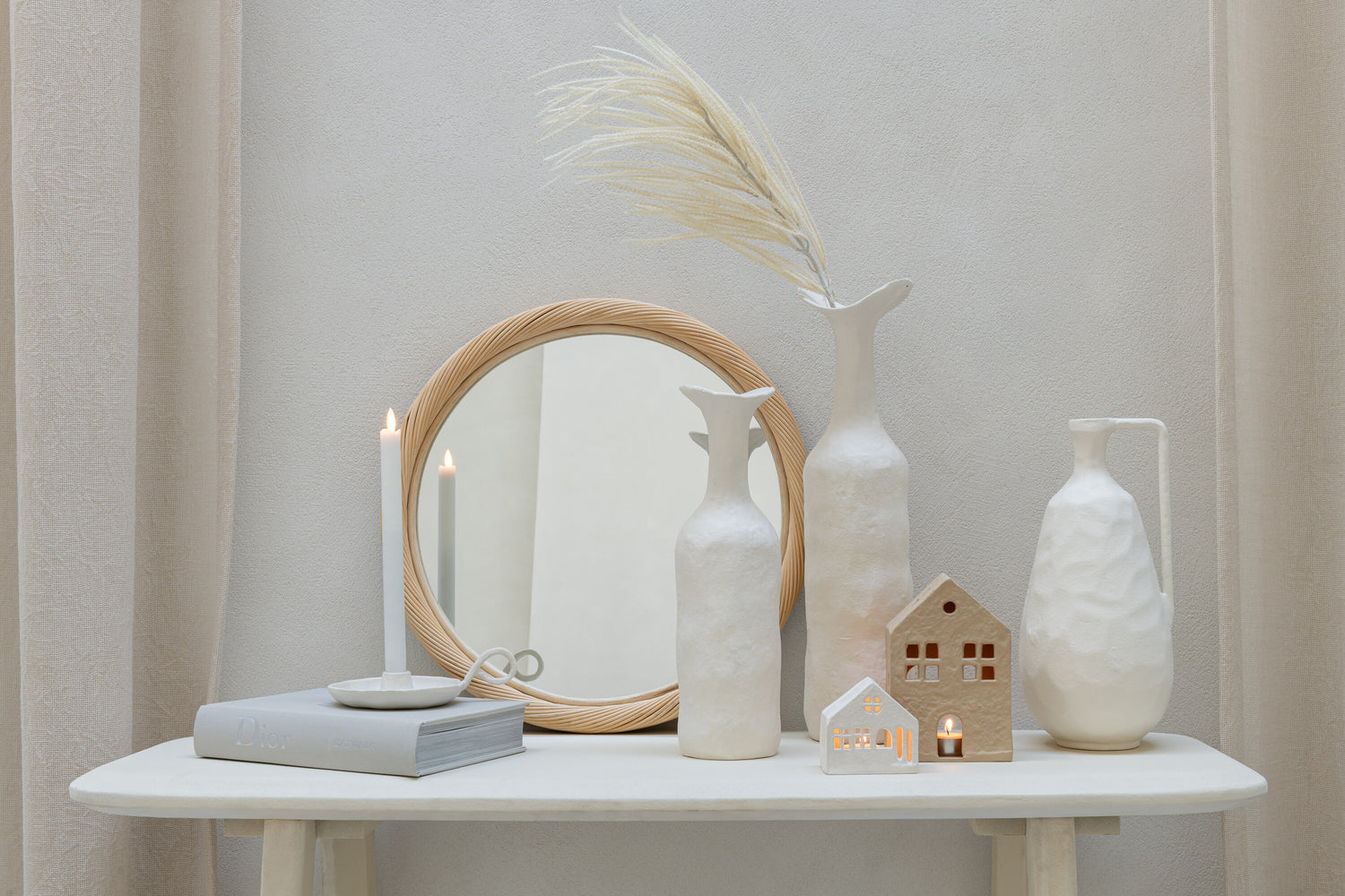 Wandspiegel rond rotan/glas natuurlijk medium