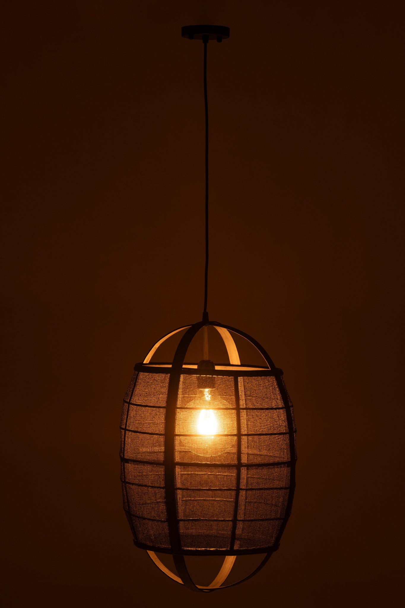 J-Line Hanglamp Ion Linnen/Bamboe Zwart Small