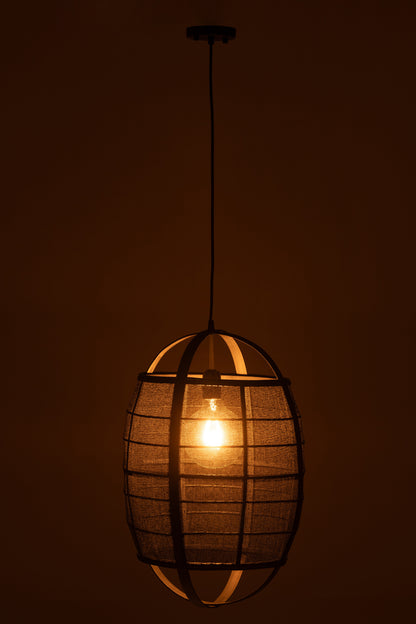 J-Line Hanglamp Ion Linnen/Bamboe Zwart Small