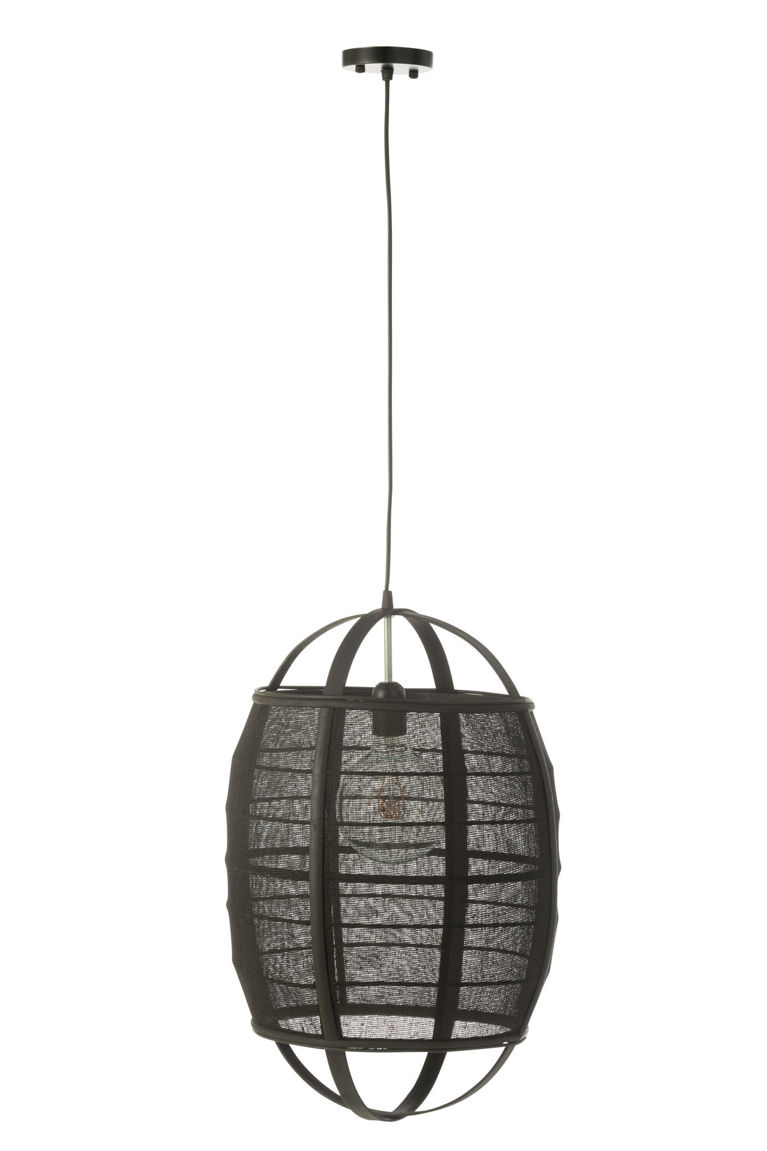 J-Line Hanglamp Ion Linnen/Bamboe Zwart Small
