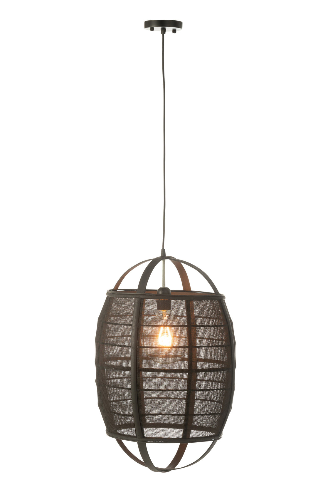 J-Line Hanglamp Ion Linnen/Bamboe Zwart Small
