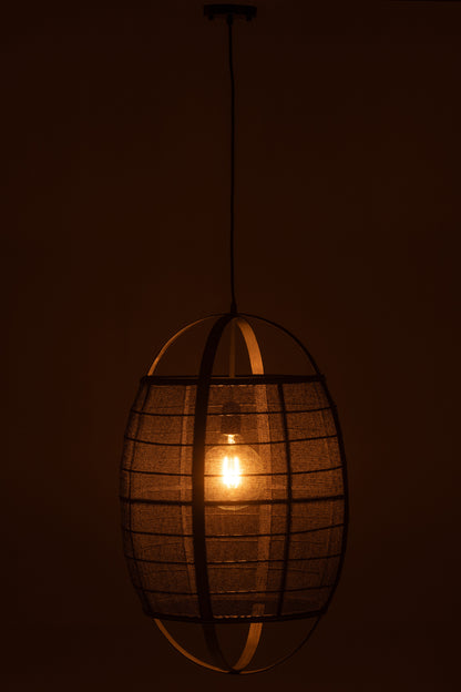 J-Line Hanglamp Ion Linnen/Bamboe Zwart Small