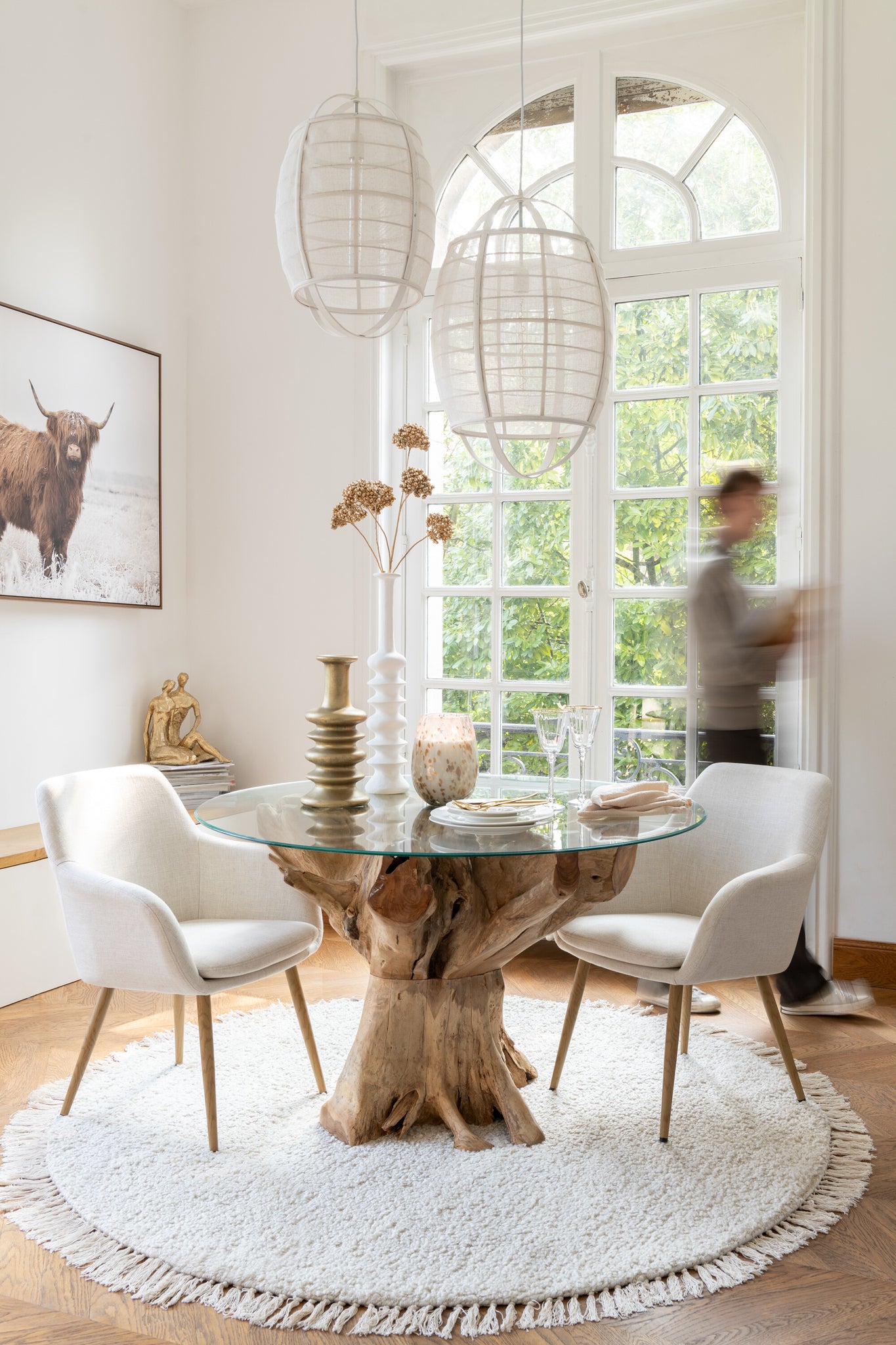 Hanglamp Ion Linnen/Bamboe Wit Klein