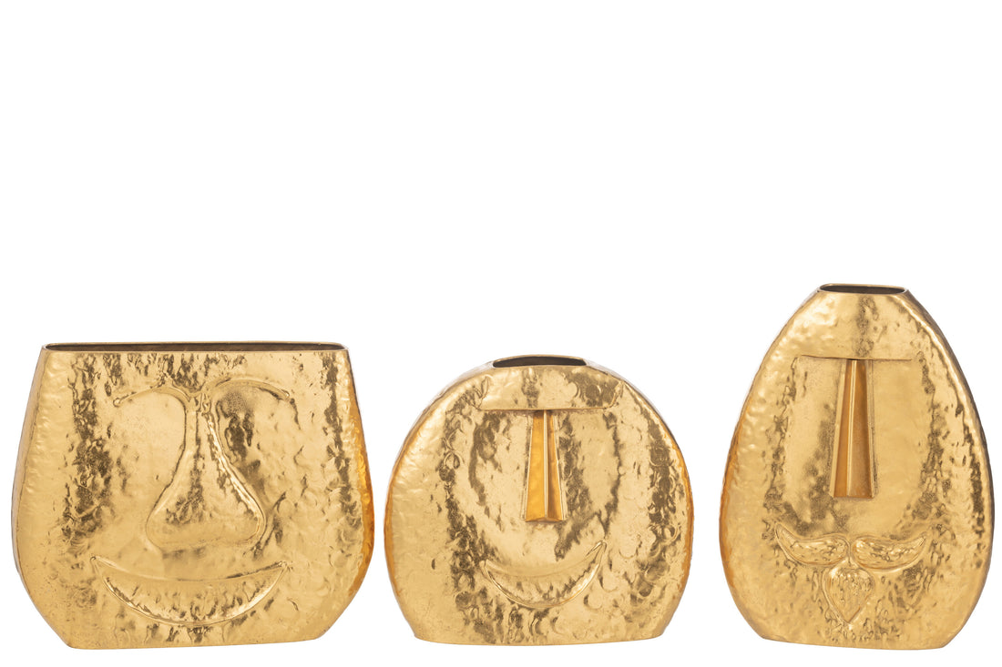 Vazen Gezichten Metaal Goud Assortiment Van 3