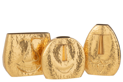Vazen Gezichten Metaal Goud Assortiment Van 3