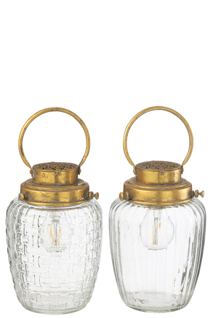 Lantaarns Led Glas/Metaal Goud Assortiment Van 2