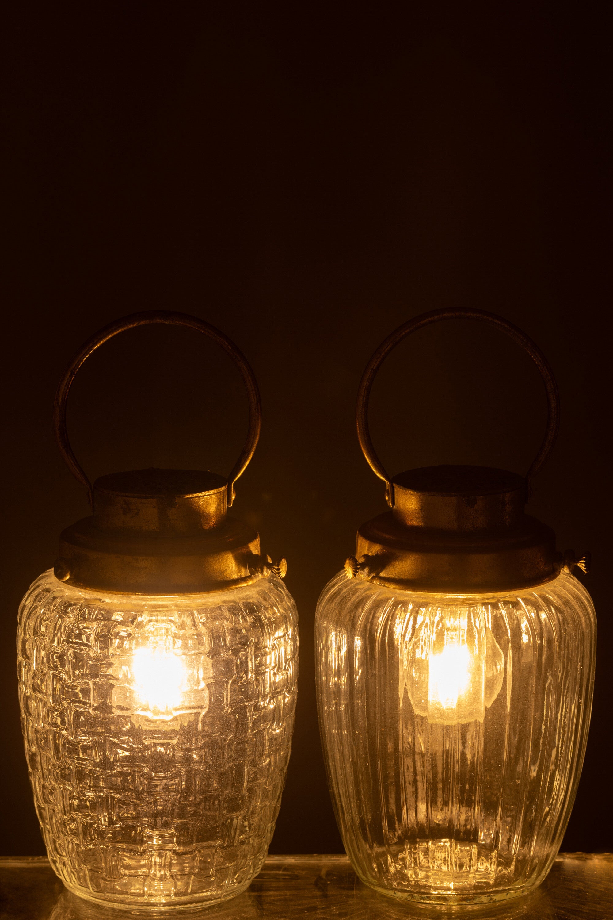 Lantaarns Led Glas/Metaal Goud Assortiment Van 2