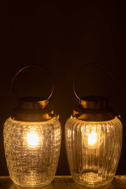 Lantaarns Led Glas/Metaal Goud Assortiment Van 2